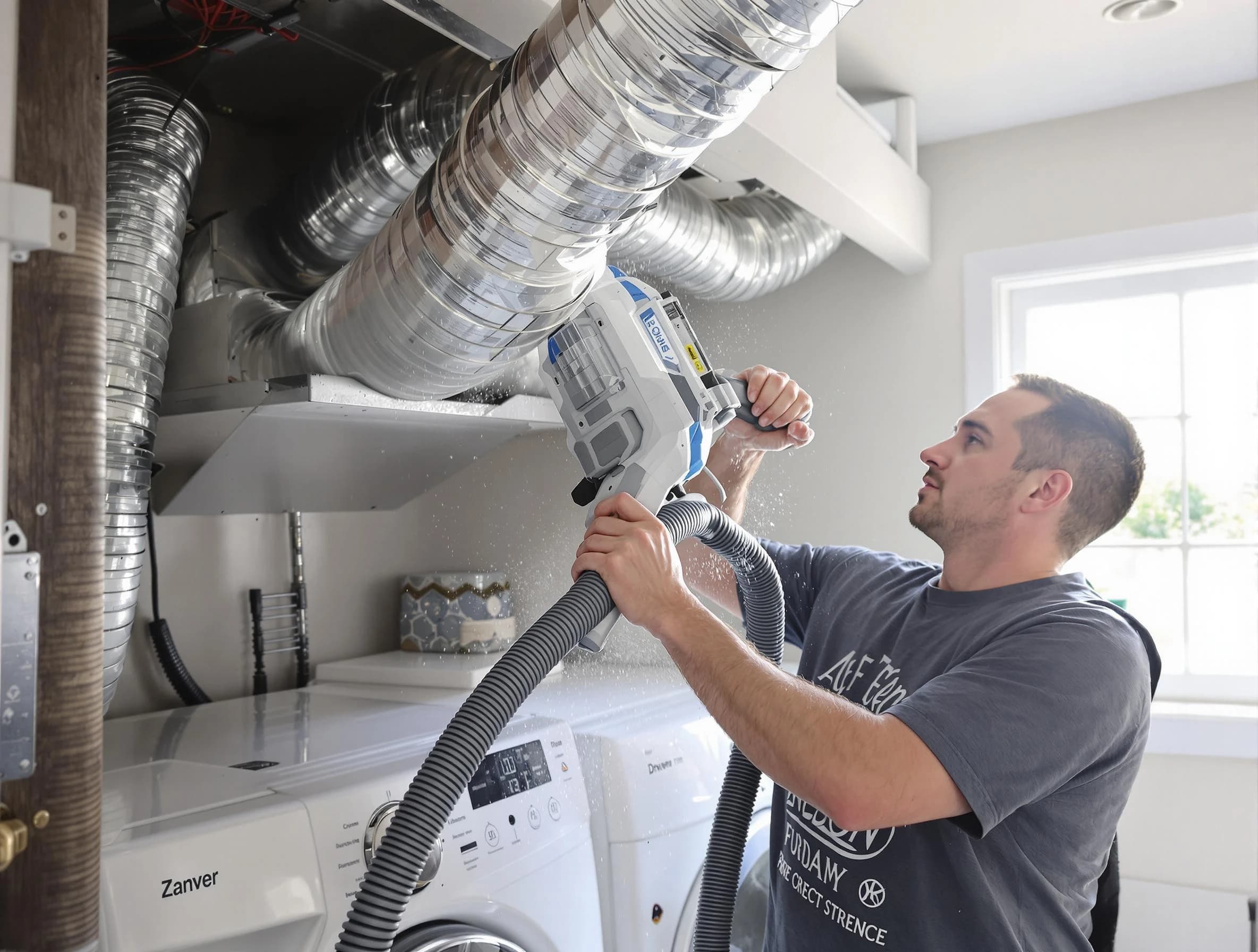 Haverhill Dryer Vent Cleaning specialist cleaning deep within a dryer vent duct system in Haverhill