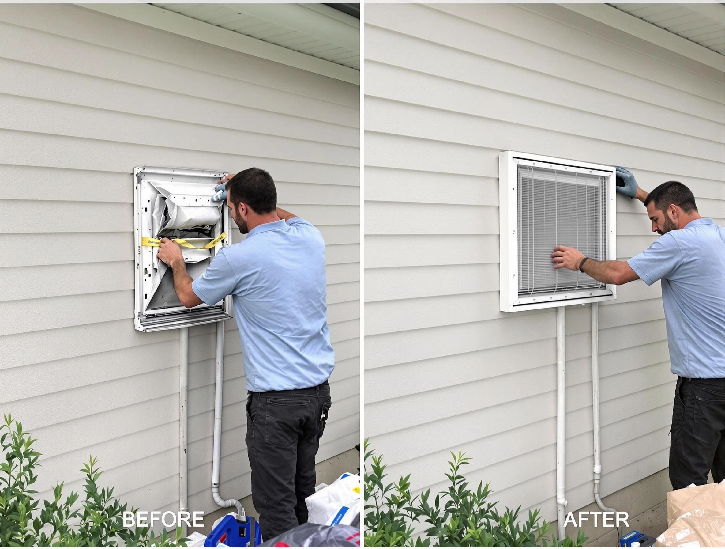 Haverhill Dryer Vent Cleaning technician installing high-quality dryer vent cover at a residential property in Haverhill